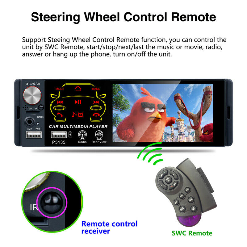 Car 4.1" 1 Din Touch Screen MP5 Player Steering Wheel Control Set MP3 USB Unit