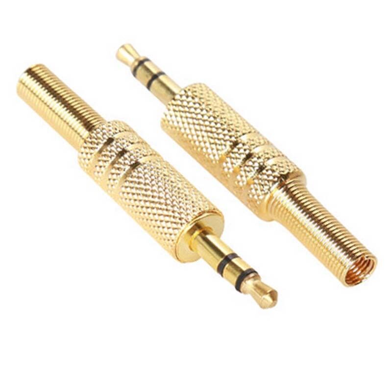 Golden 3 Pole 3.5mm Male Repair headphone Jack Plug Metal Audio Soldering Spring