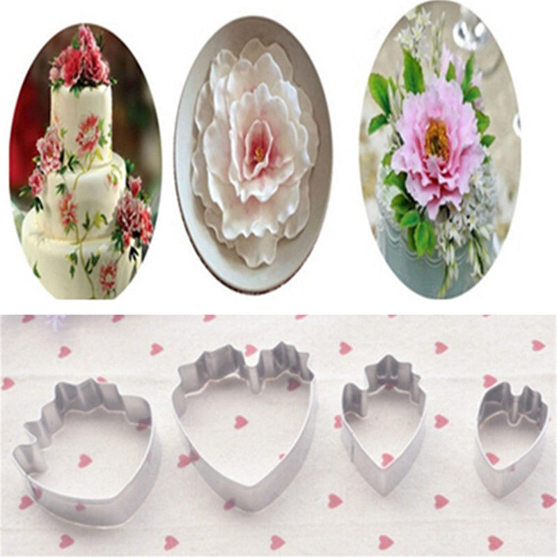 4x Peony Flower Cake Fondant Plunger Cutter Decorating Mold Sugarcraft Bak.l8