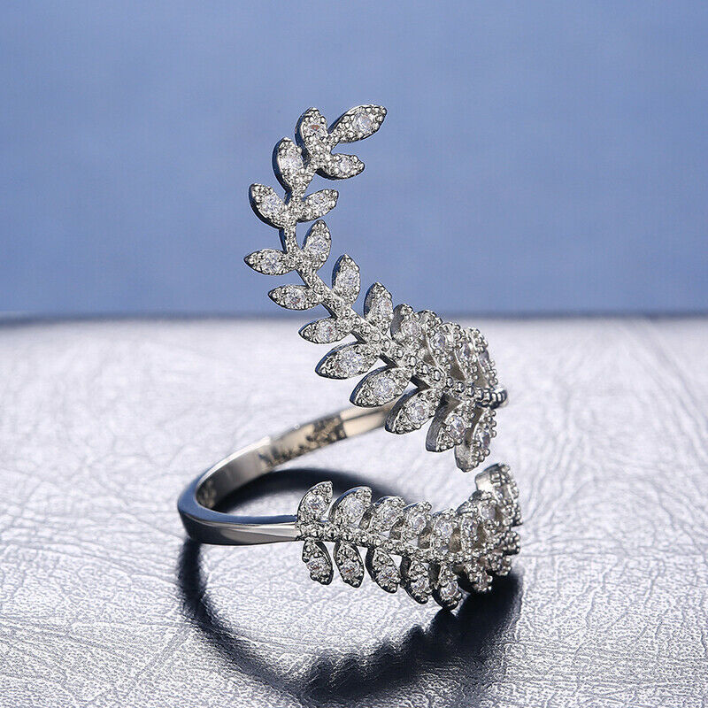 Fashion Leaf Opening Ring for Women Wedding Party Finger Ring Adjustable .l8