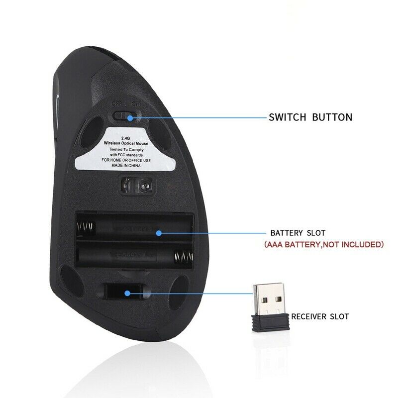Mouse Raton Vertical 2.4Ghz Wireless Left Hand Optical Usb Gaming Computer MicQ2