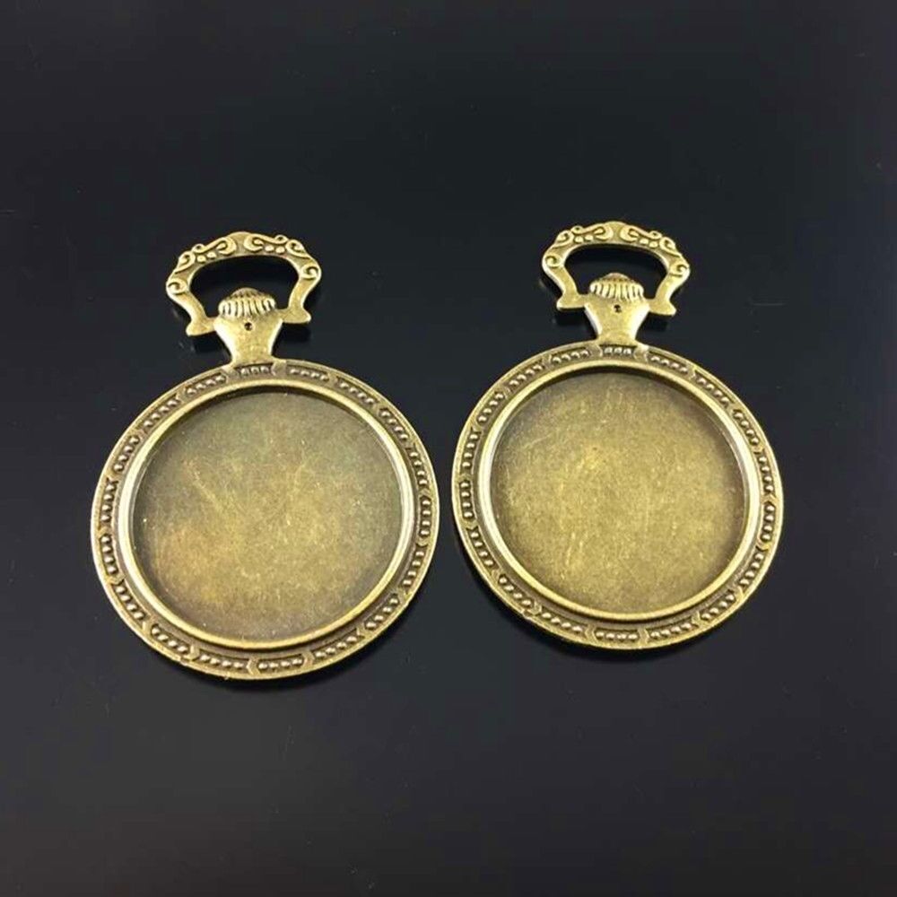 65*45mm Atq Bronze Round Clock Case setting (inner35*35mm) Pendant 3pcs