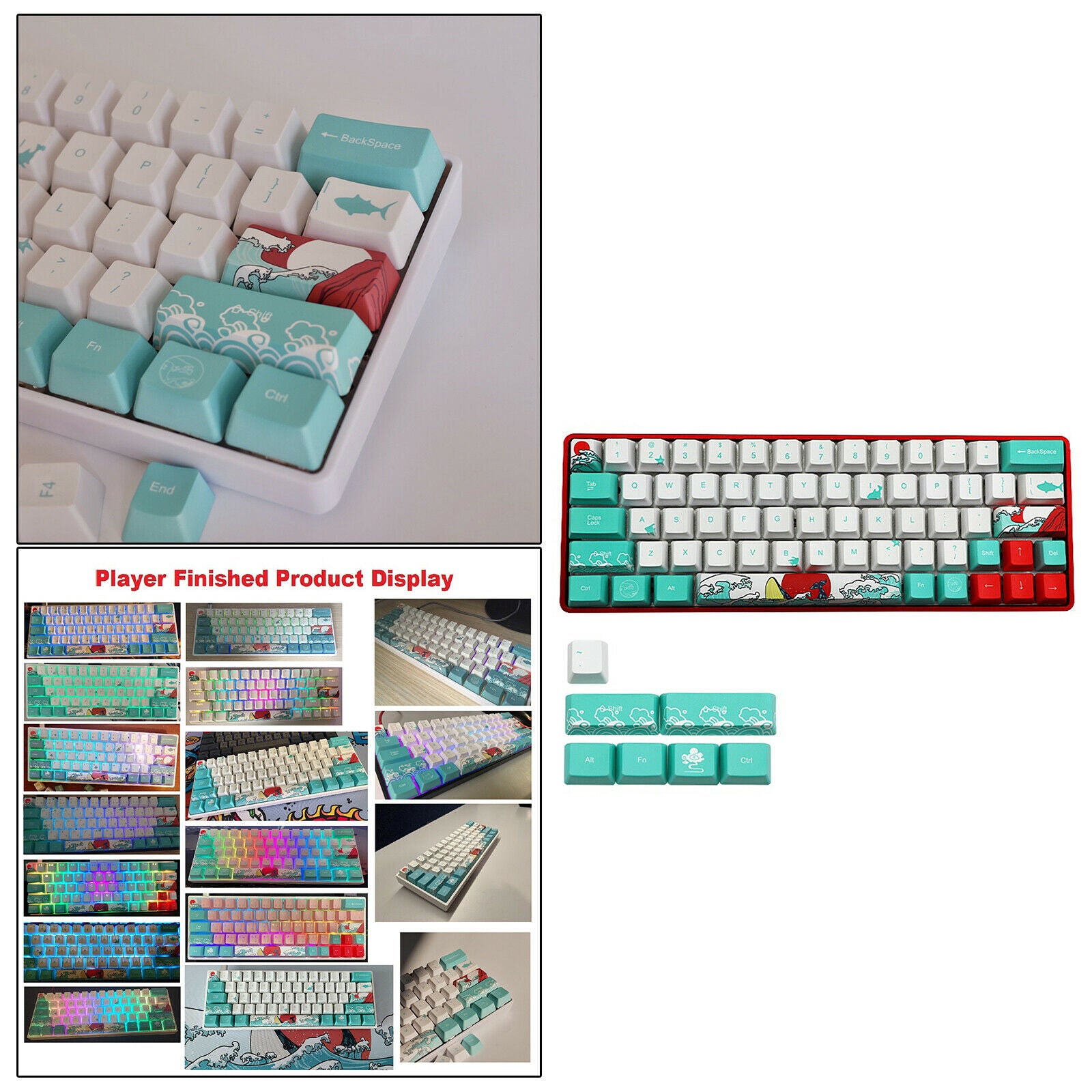 Coral Sea Ukiyo-e DYE-SUB PBT Keycaps Set for Cherry MX Keyboards English
