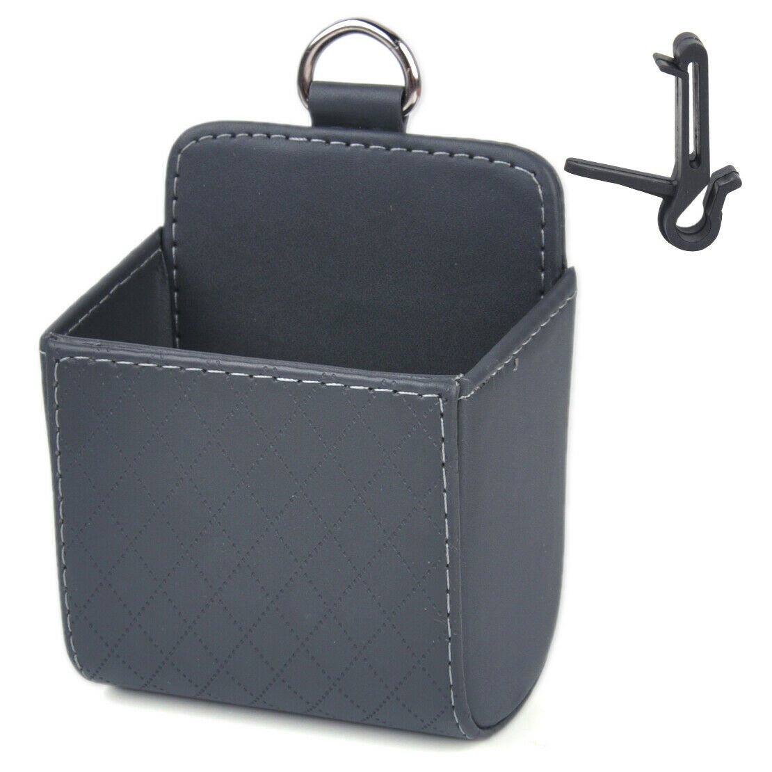 Grey Car Auto PU Leather Air Vent Storage Box Organizer Phone Key Case Holder An