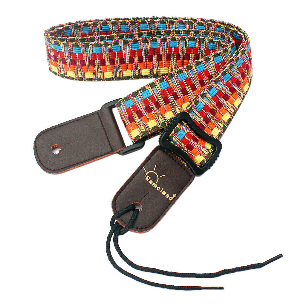 Nylon Guitar Strap with Leather Ends for Guitar Ukulele Mandolin Banjo
