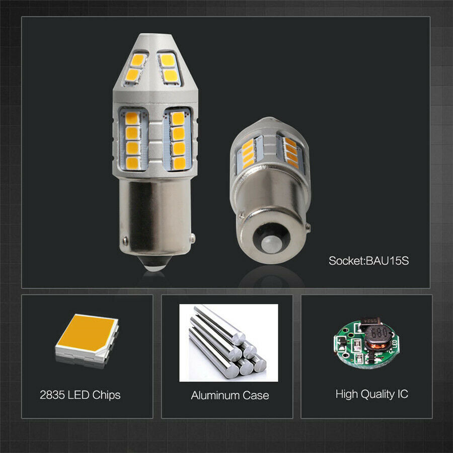 2Pcs 21W Amber BAU15s LED Bulbs for Turn Signal Light Canbus No Resistor & Flash