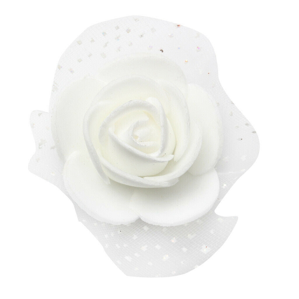 100pcs Artificial Foam Rose Head Flowers Wedding Home DIY Craft Decor White