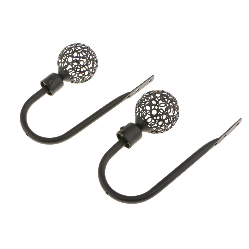 2x METAL HOLLOW BALL CURTAIN TIE BACK HOOK HOLDBACK HOLD BACKS HOLDER Black