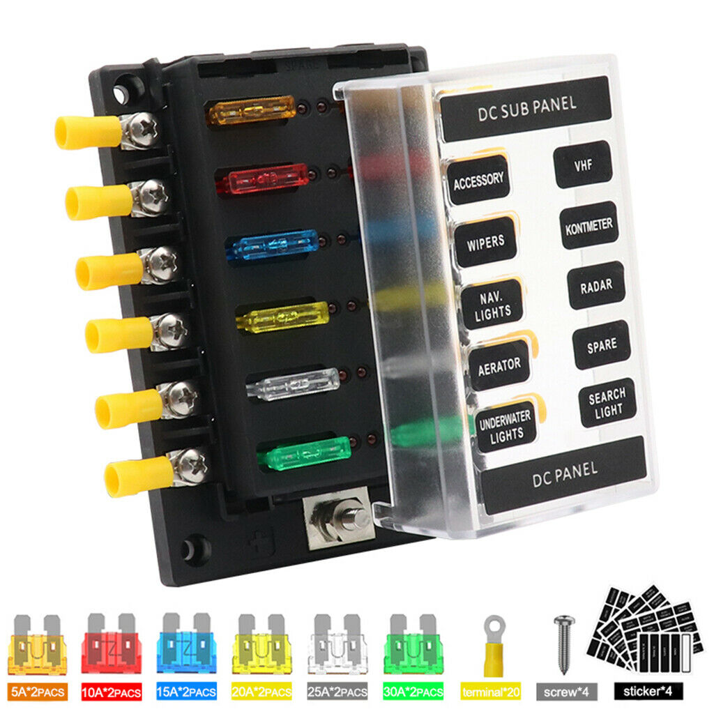Car Boat Fuse Box Holder 12 Way  Fuse Holder Block LED Warning Indicator