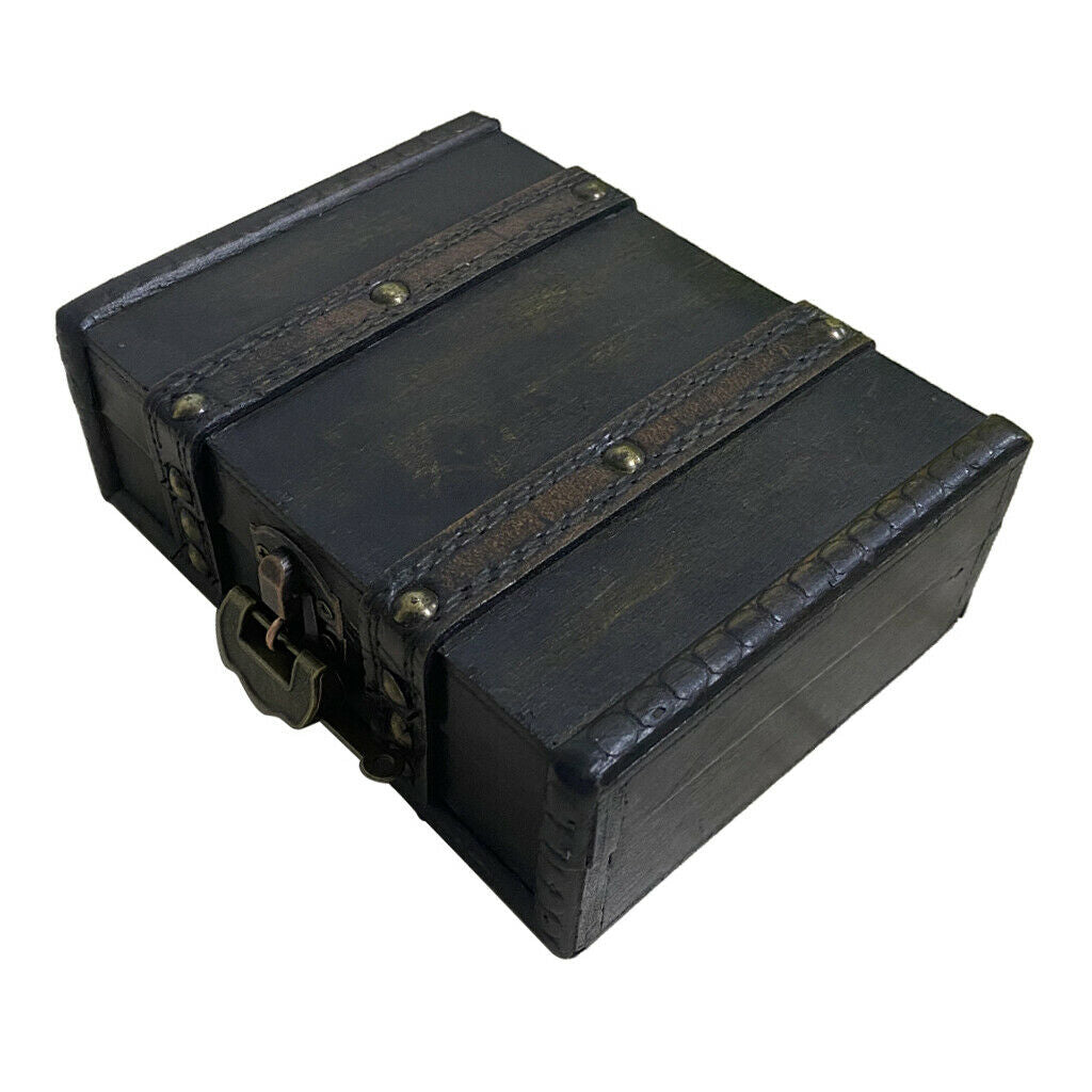 Wood Treasure Chest Trunk Collectible Trinket Lock Storage Case 6.10x4.72x2.36''