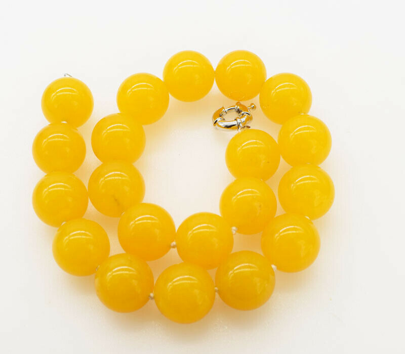 yellow jade round 20mm necklace  17.5"  beads big size nature gift