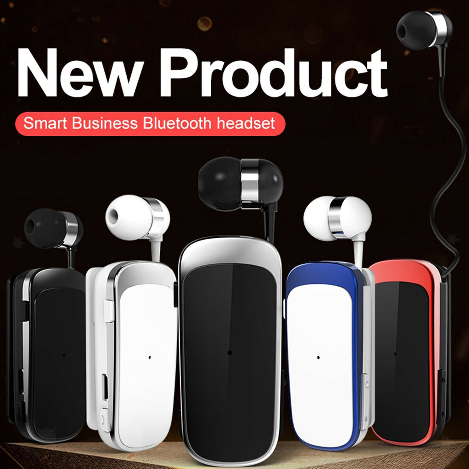 Bluetooth Wireless Headset Clip-on Earphone Handsfree Blue White No Box