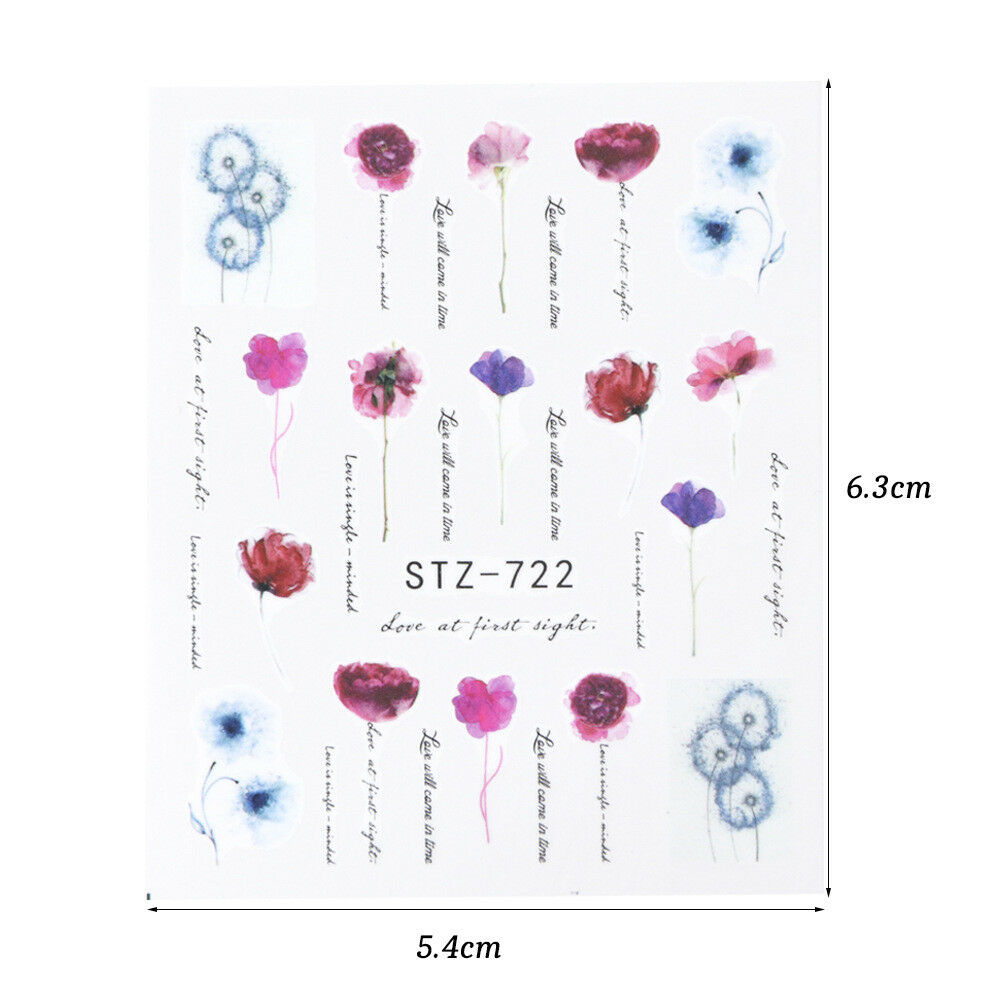 24 Sheets Nail Art Stickers Watercolor Water Transfer Decals Flowers Tips Set