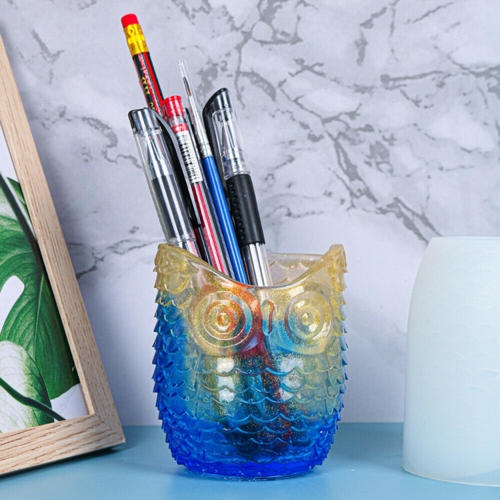 Owl Pen Holder Silicone Mold Concrete Plaster DIY Epoxy Making Craft Container