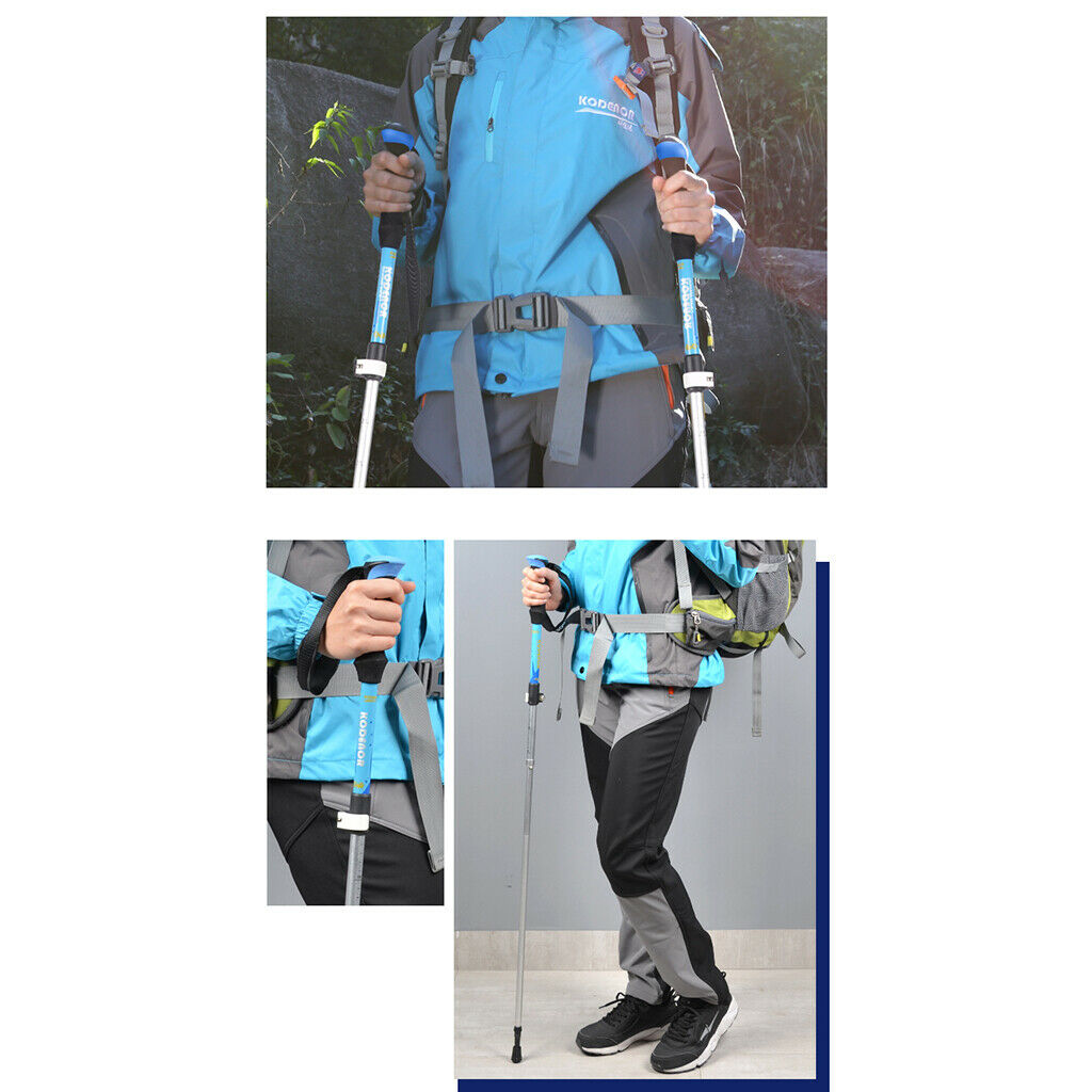 Telescopic Trekking Hiking Walking Sticks Poles Alpenstock Blue