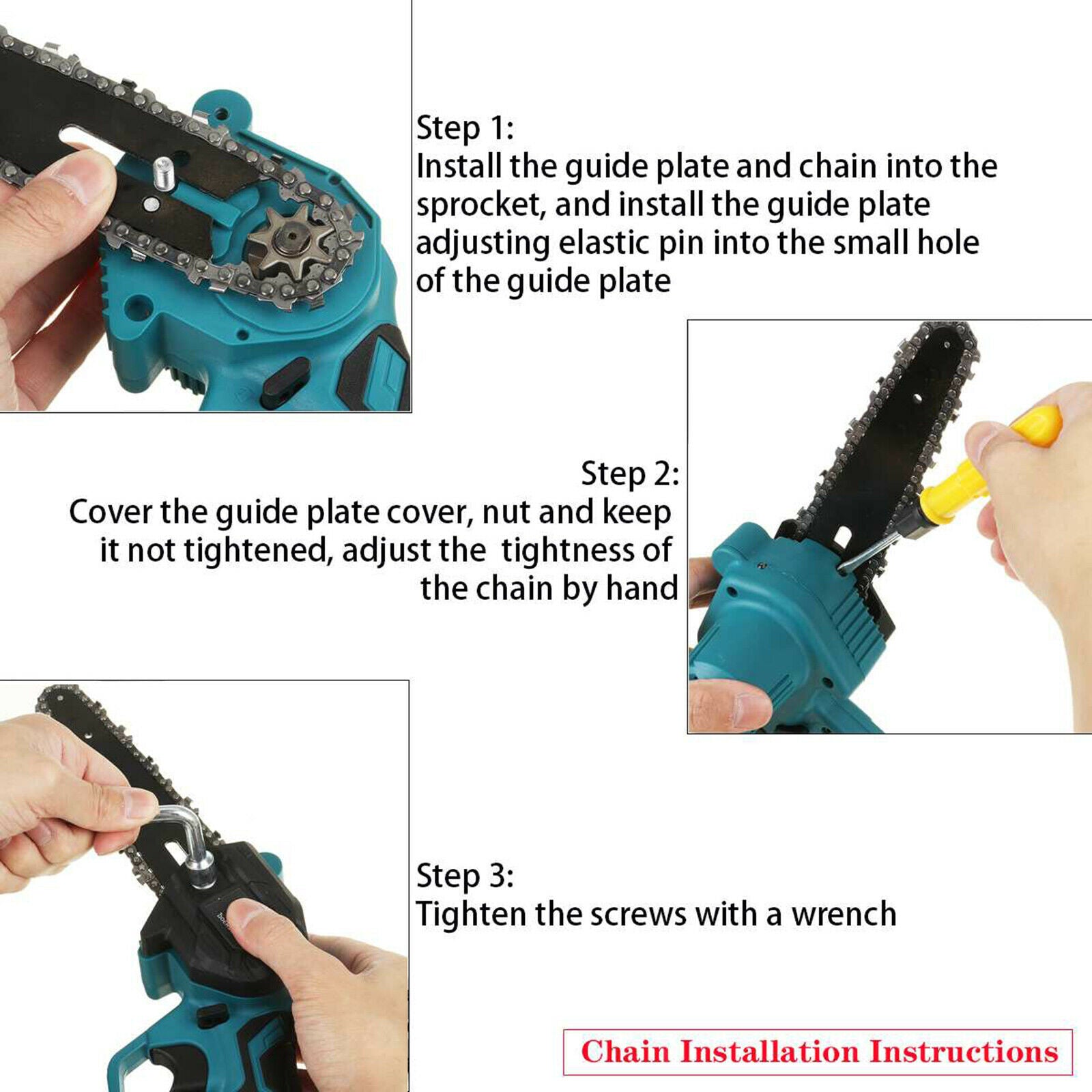 Handheld 6'' Electric Chain Saw Cordless Chain Wood Handy Saw Woodworking