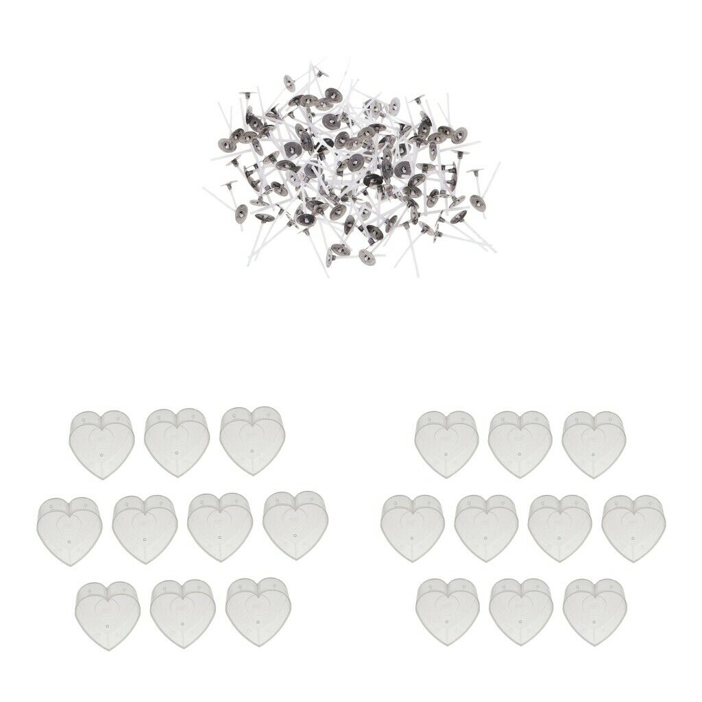 20 Clear Plastic Heart Tealight Cup Empty + 200 Cotton Candle Wicks