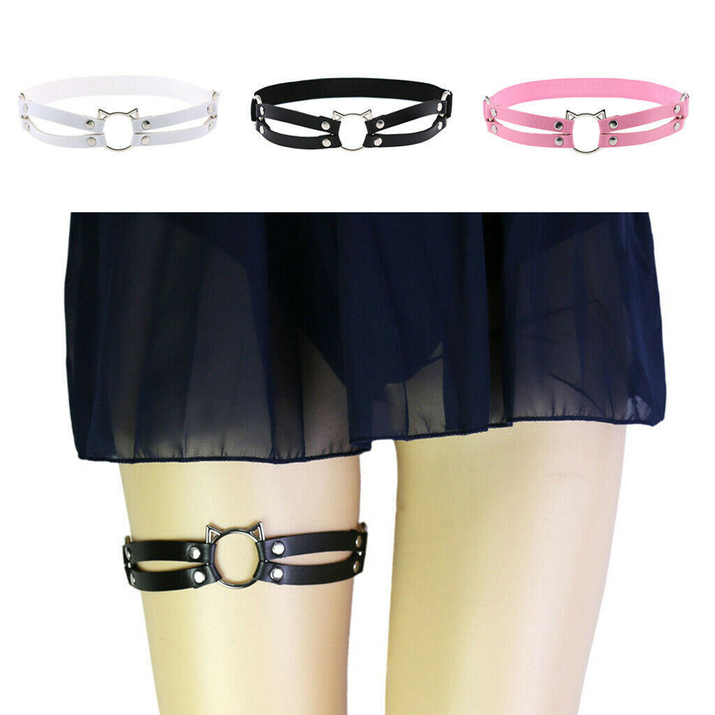 2pcs Sexy Gothic Leather Garter Thigh Ring Anti-Slip Punk Strap Pink+Black