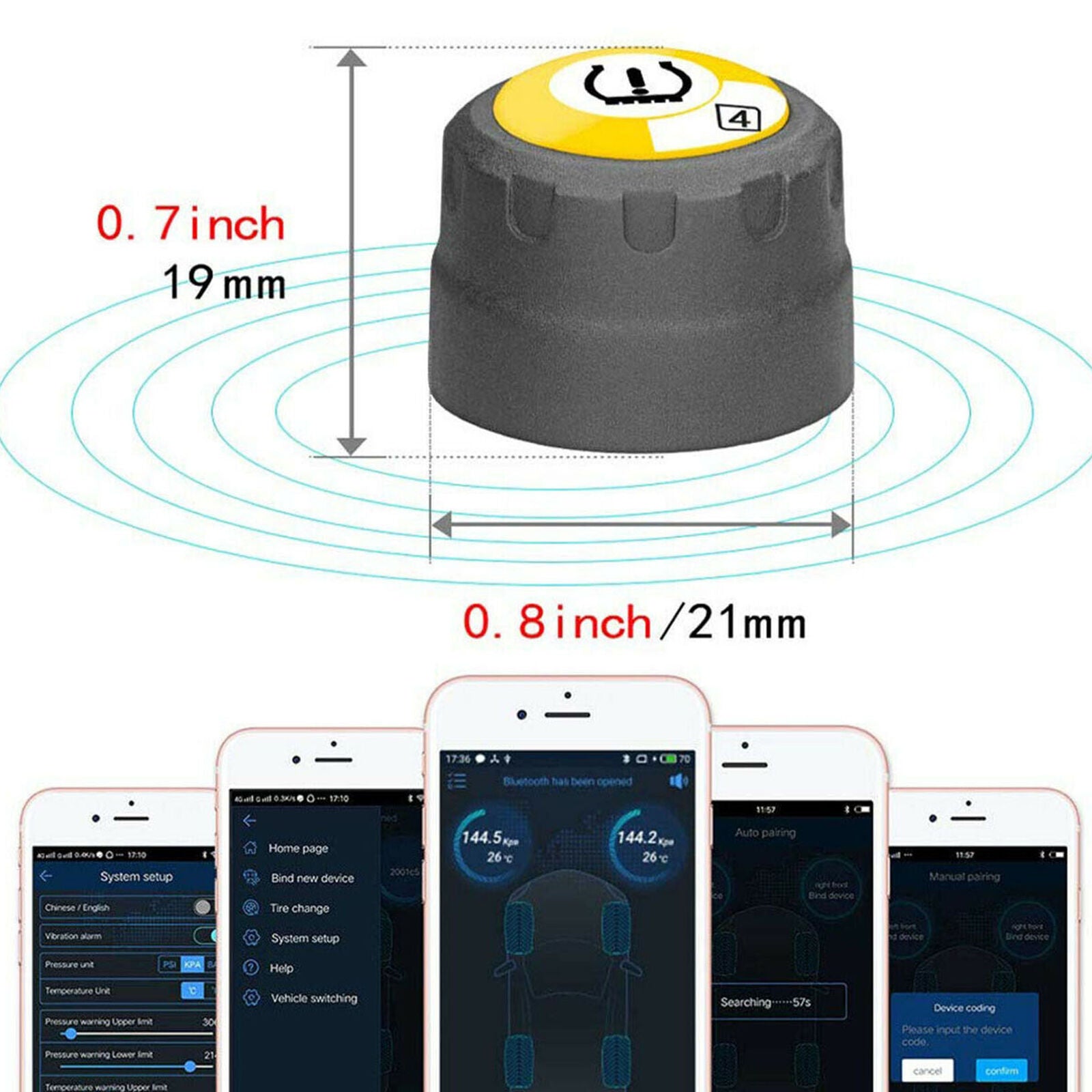 Smart 4.0 Car TPMS Bluetooth Tire Pressure Monitoring System 4 External Sensors