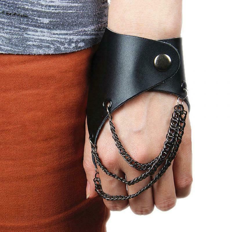 Blesiya Hand Guard Chain PU Leather Bracelet Bangle Biker Punk Rock Jewelry