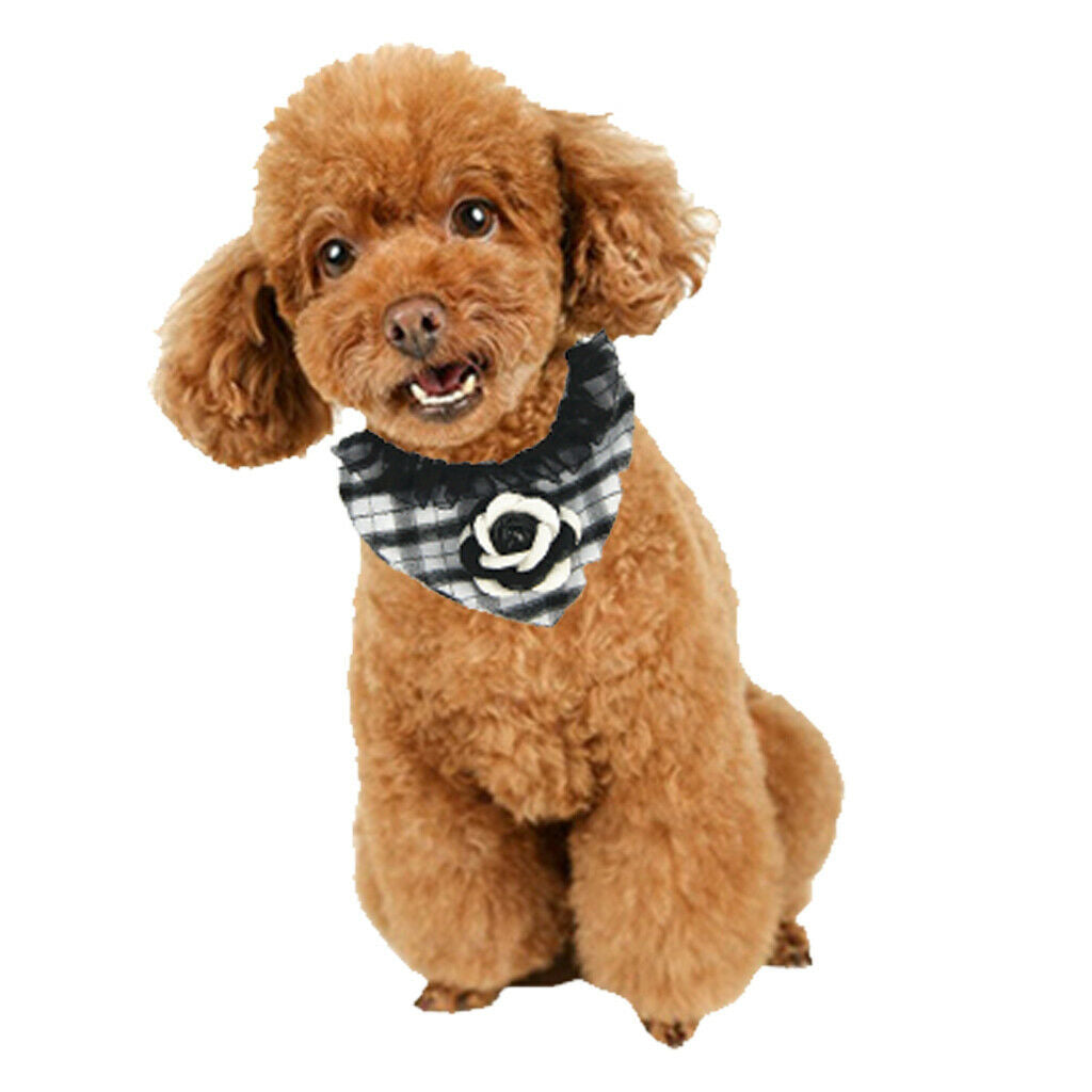 Puppy Bandana Collar, Dog Bandage Scarf with Flower Pet Gift for Party Black