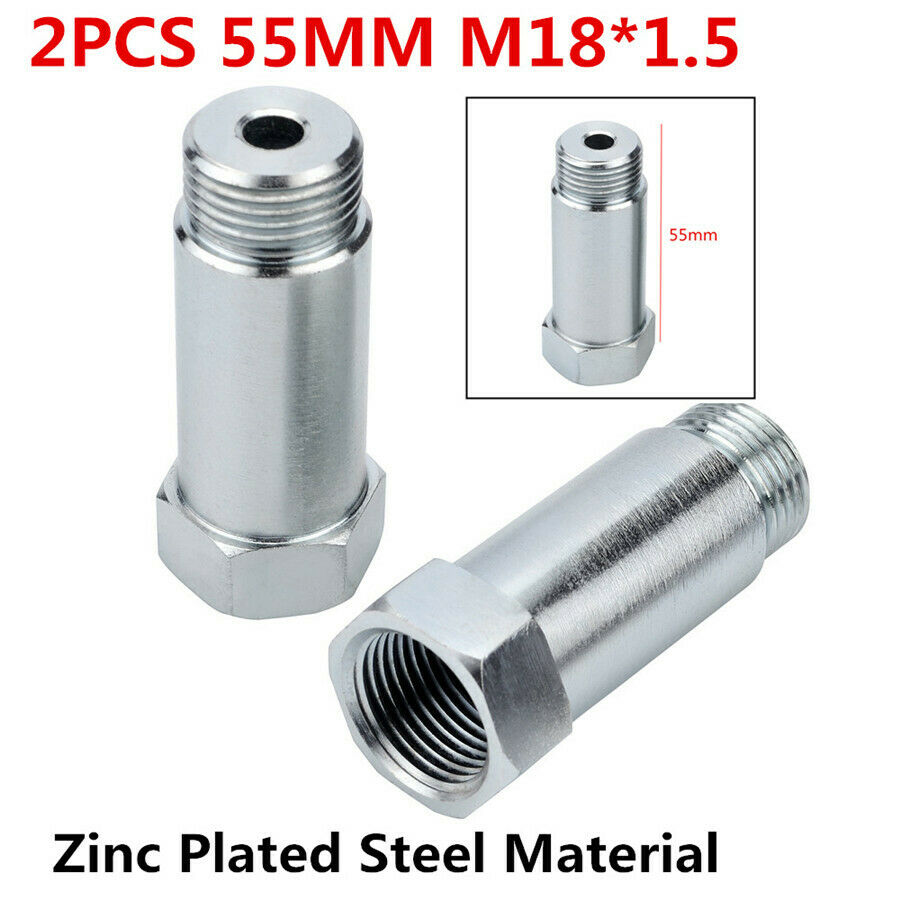 2x Universal Zinc Plated Steel Straight O2 Oxygen Sensor Extension Spacer 55mm