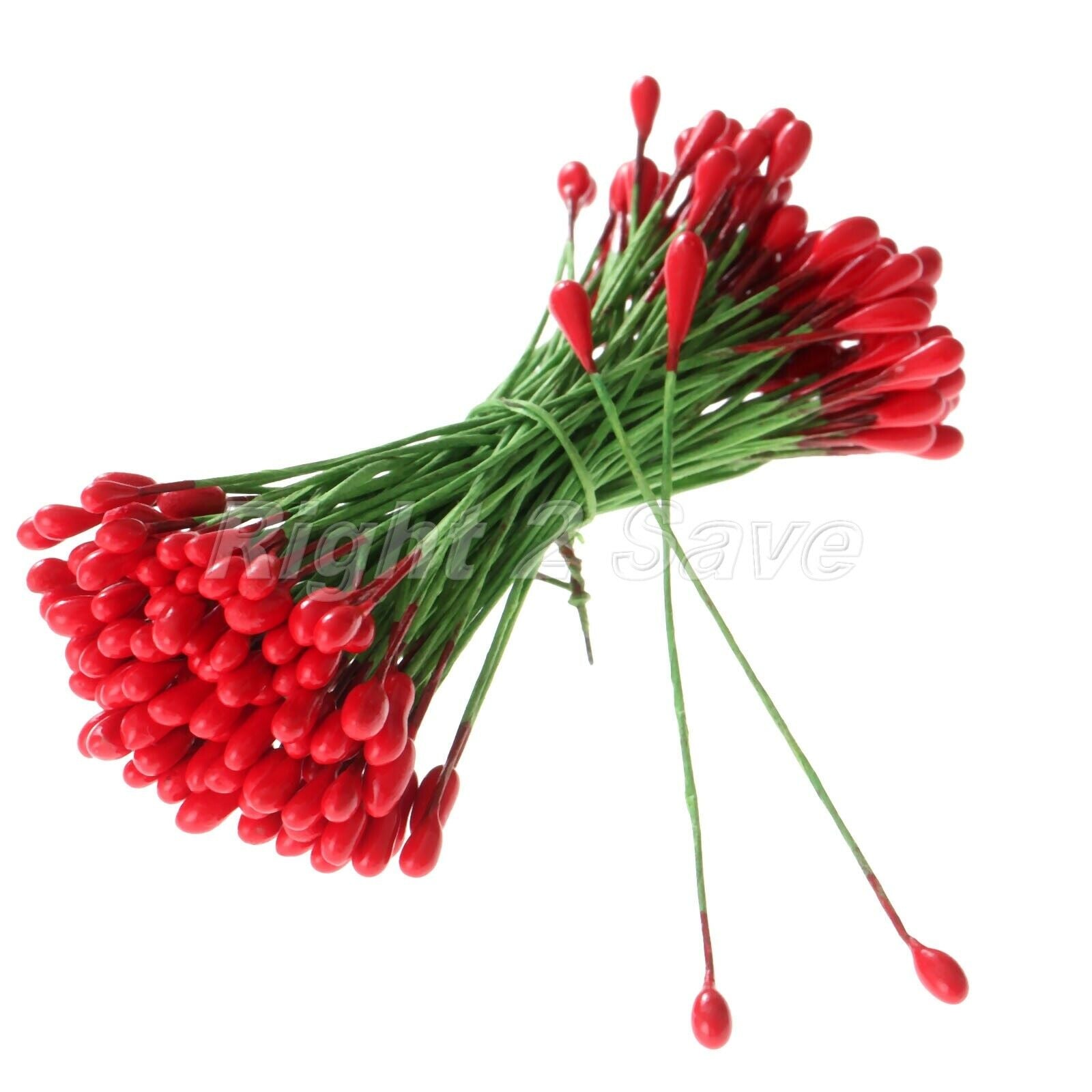 100Pcs Artificial Round Flower Stamens Red Double Sided Wire Wrapped Craft DIY
