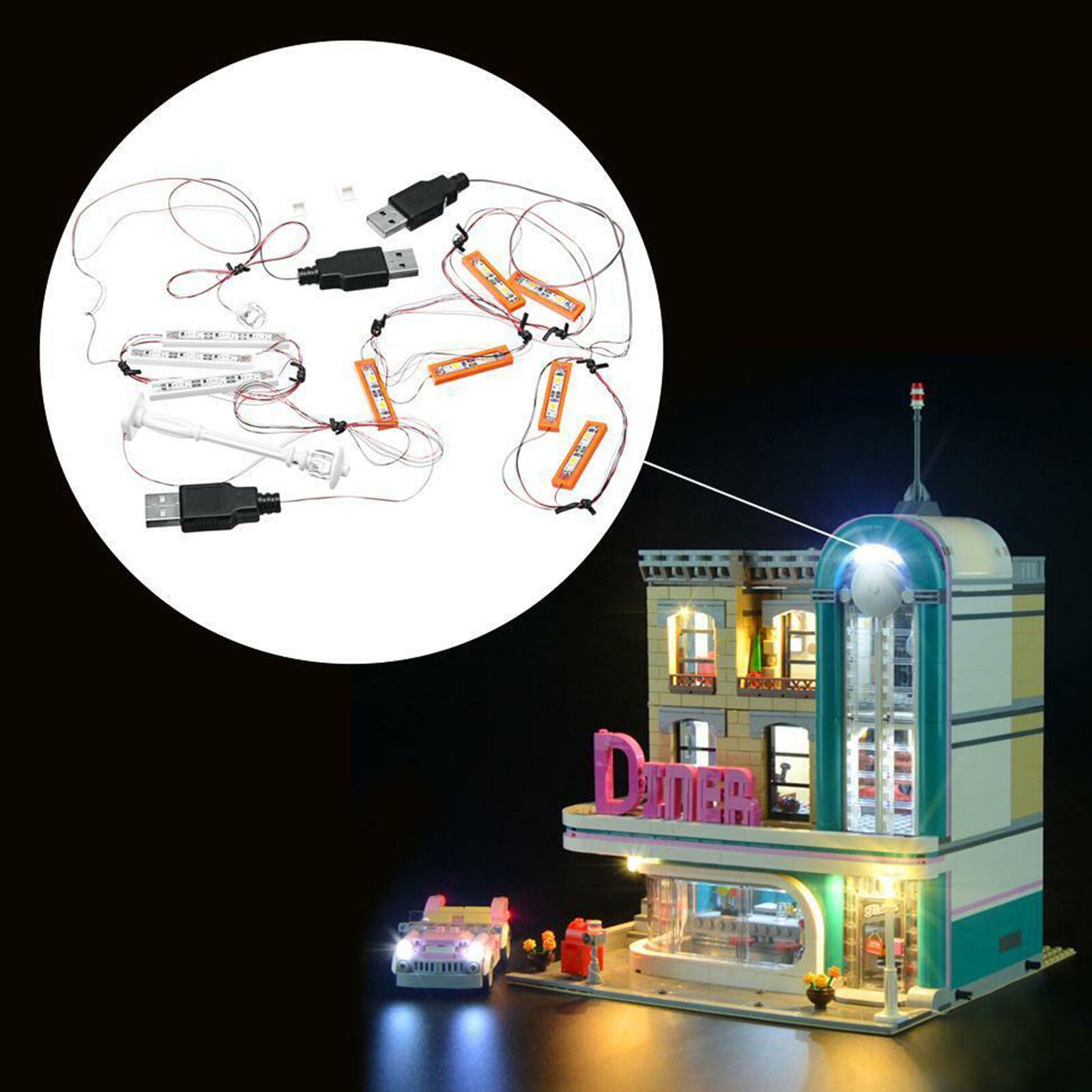 10260 Kit Bricks Building ONLY LED Toys Lighting Light Downtown Diner 4IAC