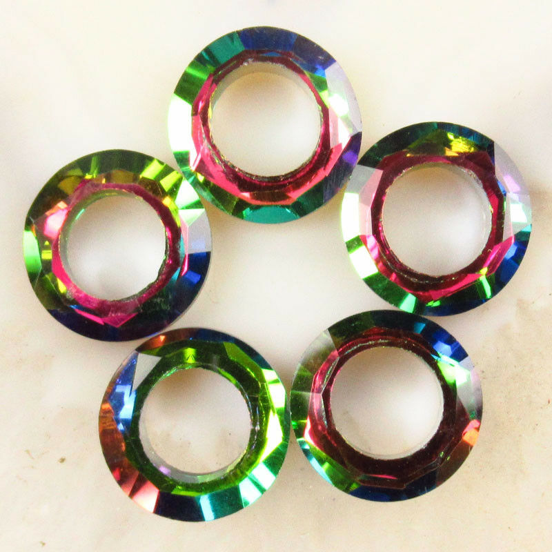 12Pcs 14x3mm Faceted Rainbow Titanium Crystal Donut Pendant Bead A-204SJ