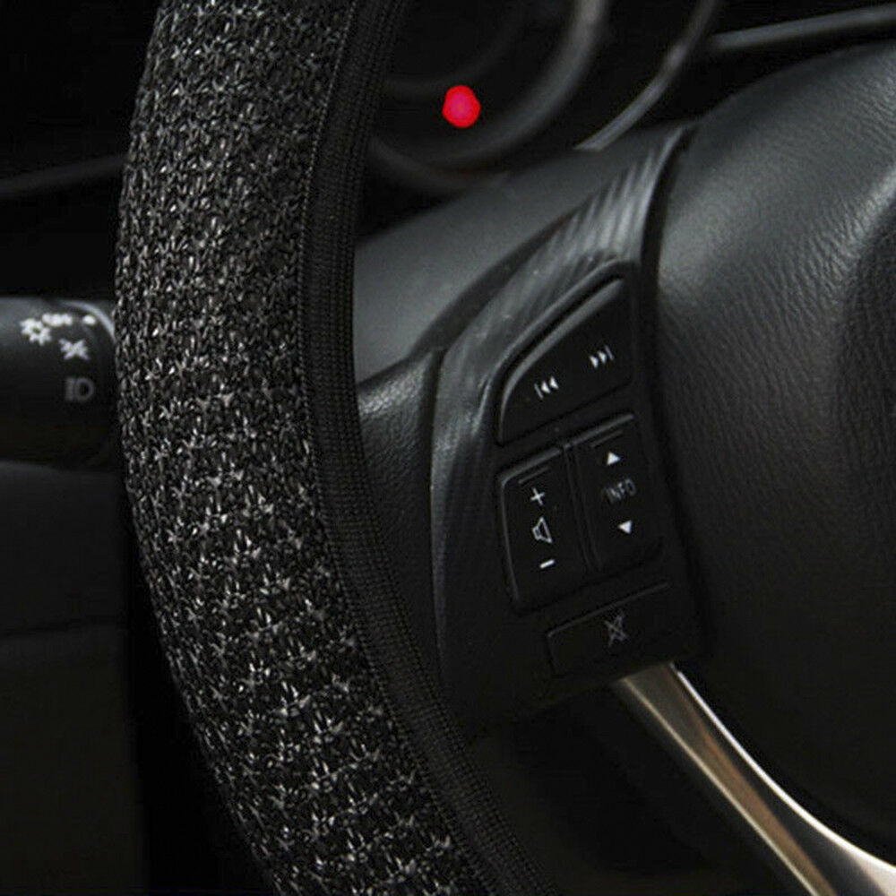 Black Skidproof Durable Car Steering Wheel Cover Microfiber Breathable 15''/38cm
