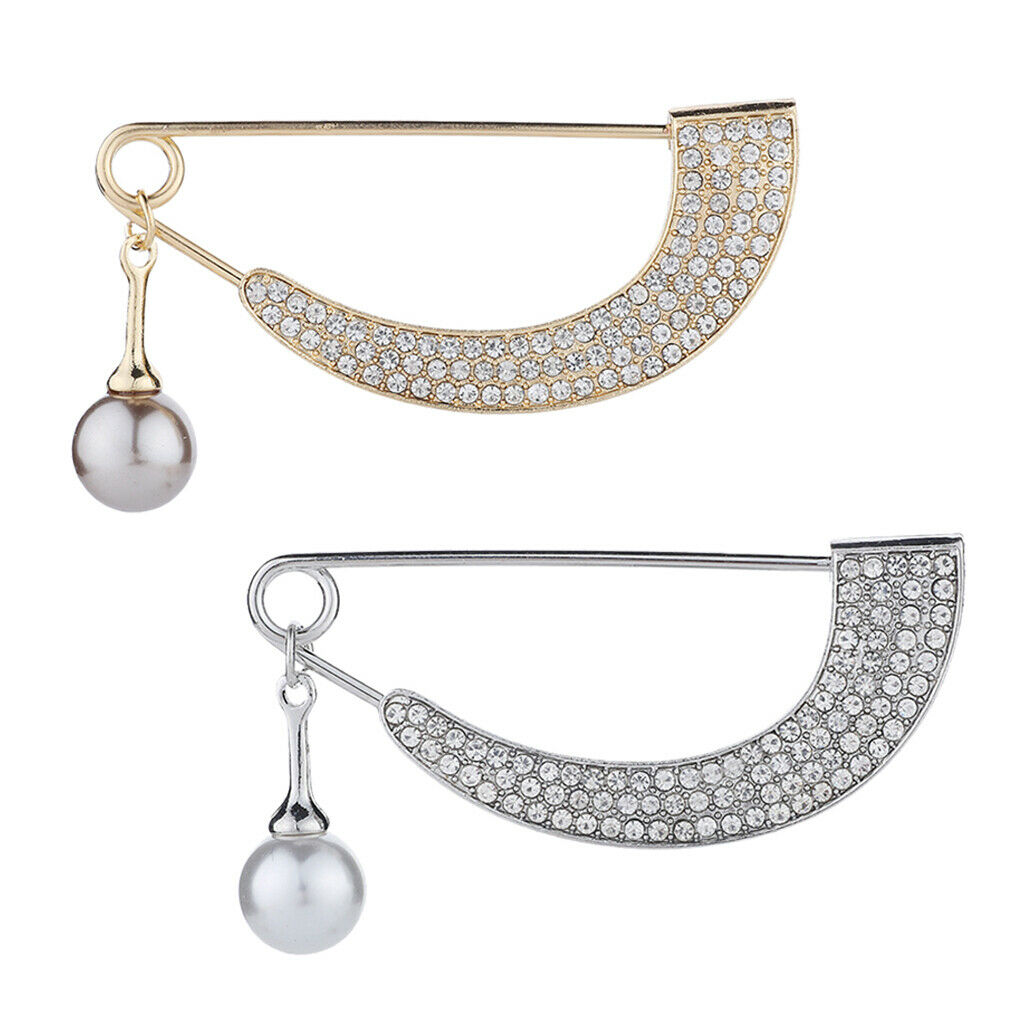 2 Pcs Women's Shawl Clip Full Crystal Brooch Pins Safety Pin Brooch Jewelry