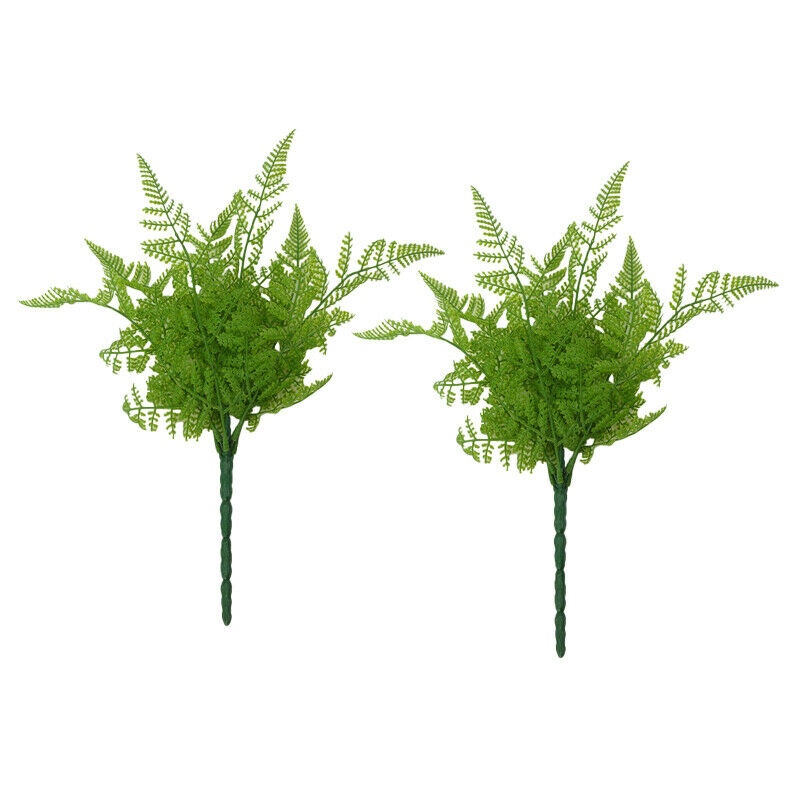 2 Pcs Green Imitation 5 Fork Fern Plastic Artificial Turf Leaves Plant Decor