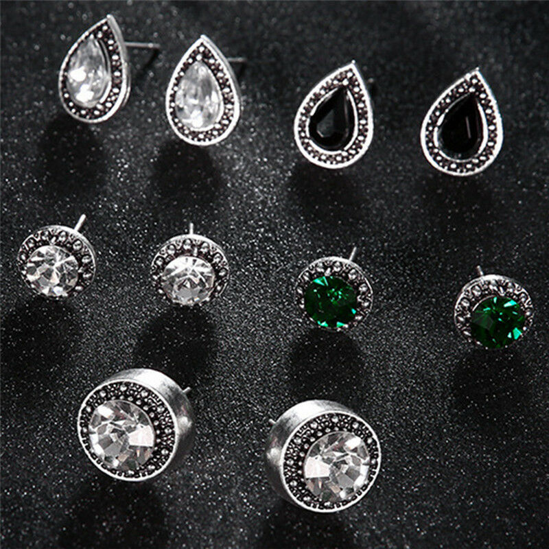 5Pair/Set Boho Water Drop Crystal Rhinestone Stud Earrings Women Part.l8
