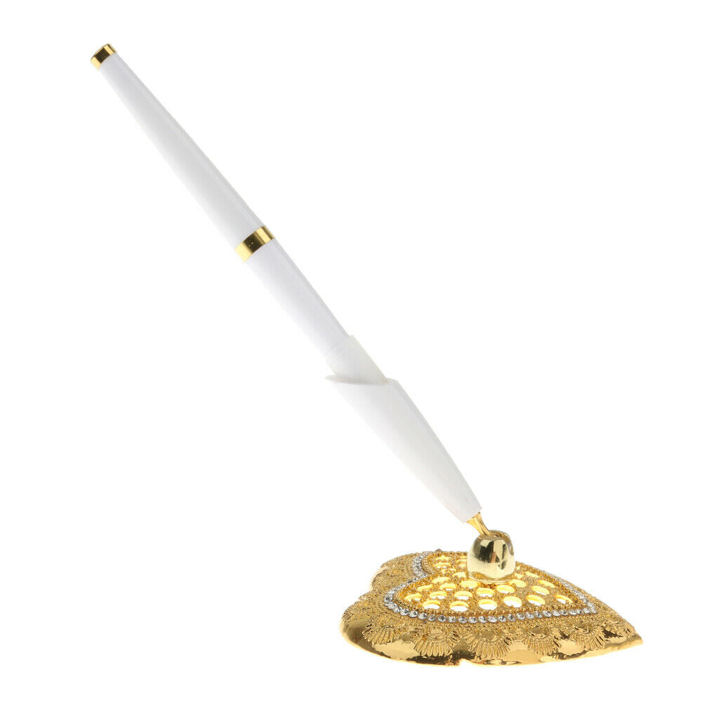 Wedding Party Guest Book Signing Pen Golden Heart Pen Holder Decor Supplier
