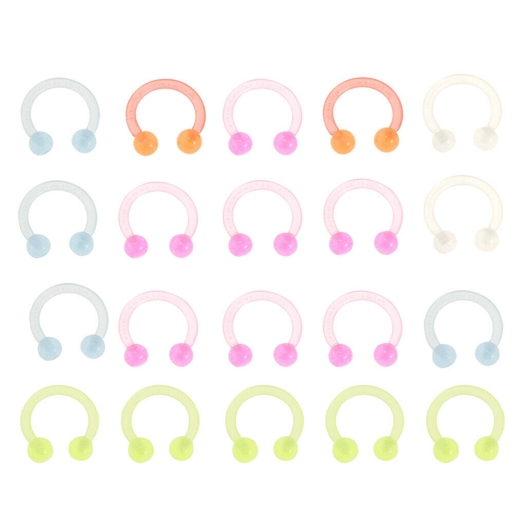 20pcs 14G Horseshoe Septum Lip Eyebrow Rings Helix Tragus Circular Jewelry