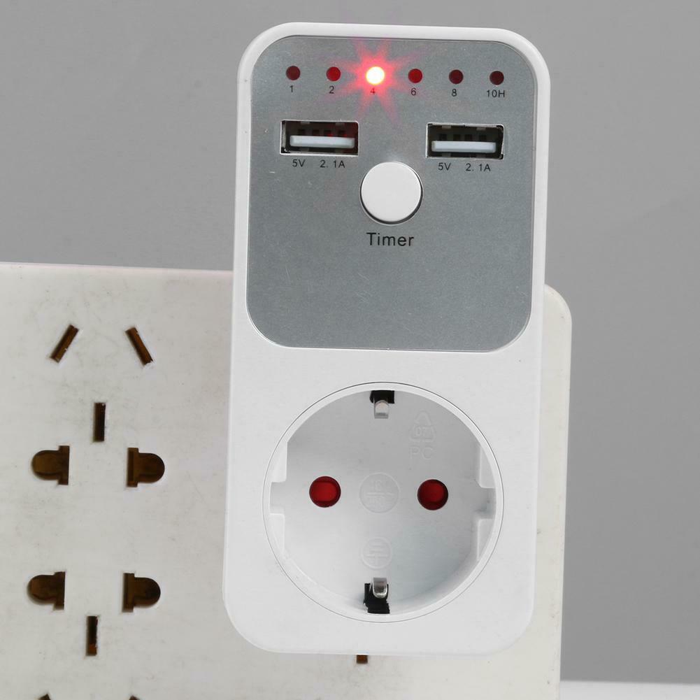 Dual USB EU Plug Timing Socket Timer Switch Countdown Outlet Controller @