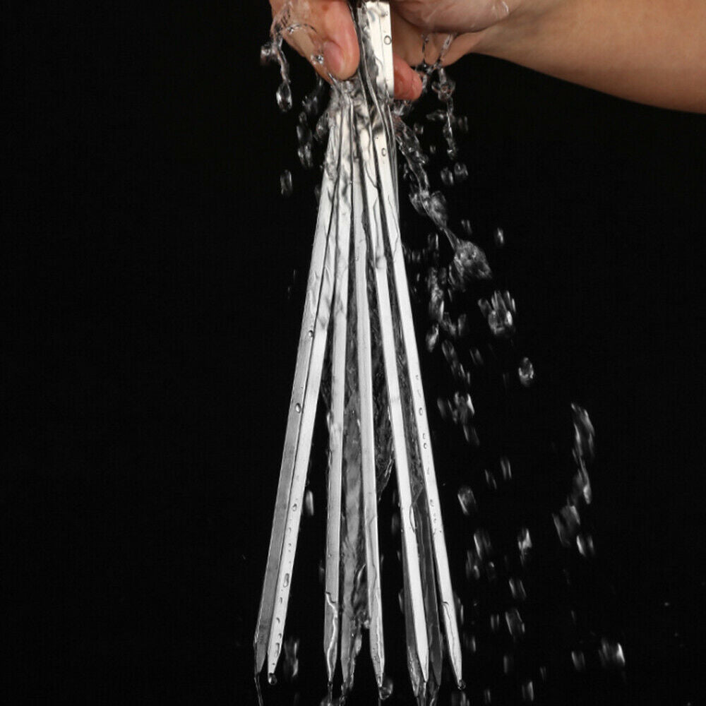 20Pcs Reusable flat Stainless BBQ Skewers Needle Stick For Meat Shrimp Chicken