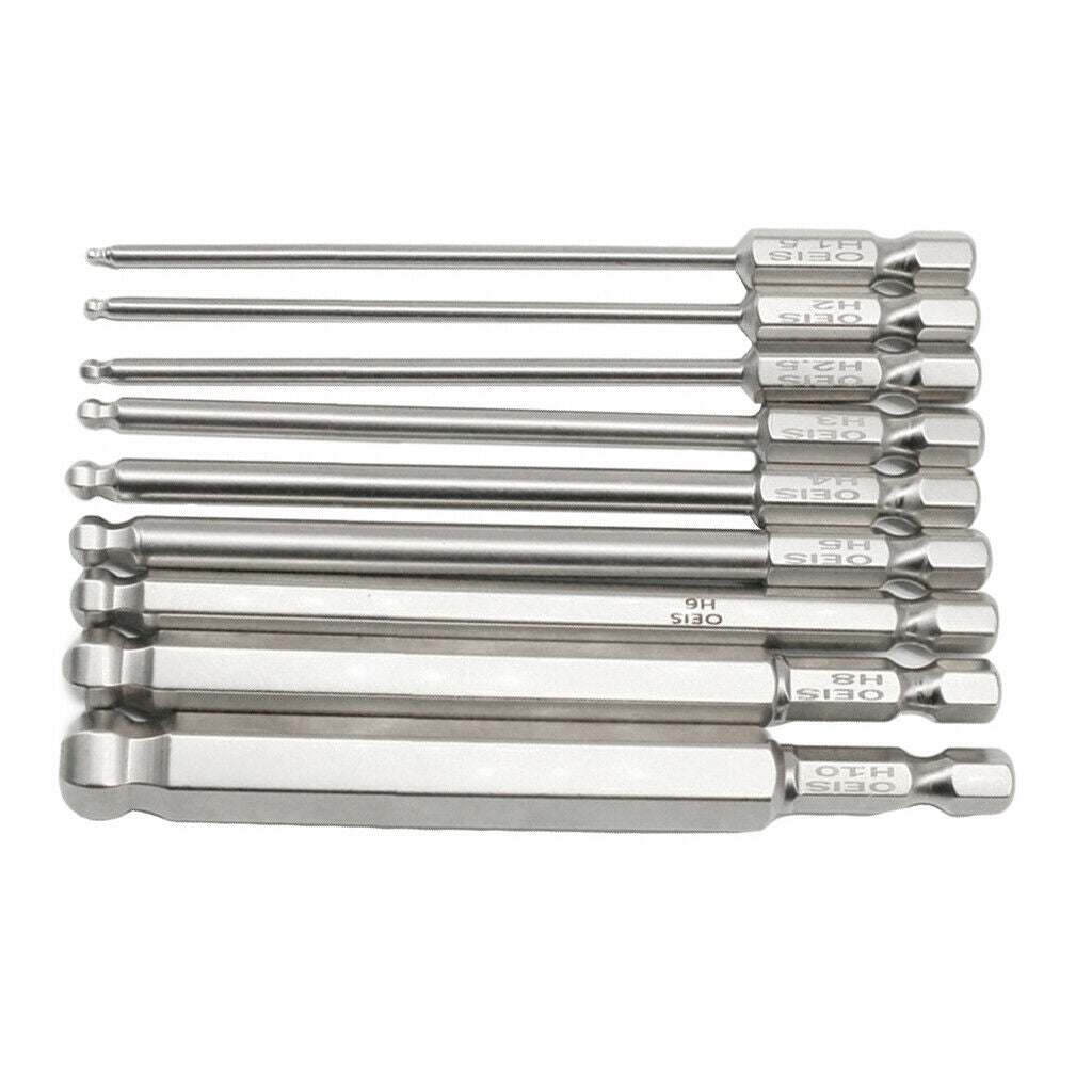 9pcs Magnetic Hexagon Screwdriver Bits Set H1.5-10 Spherical Hand Tools