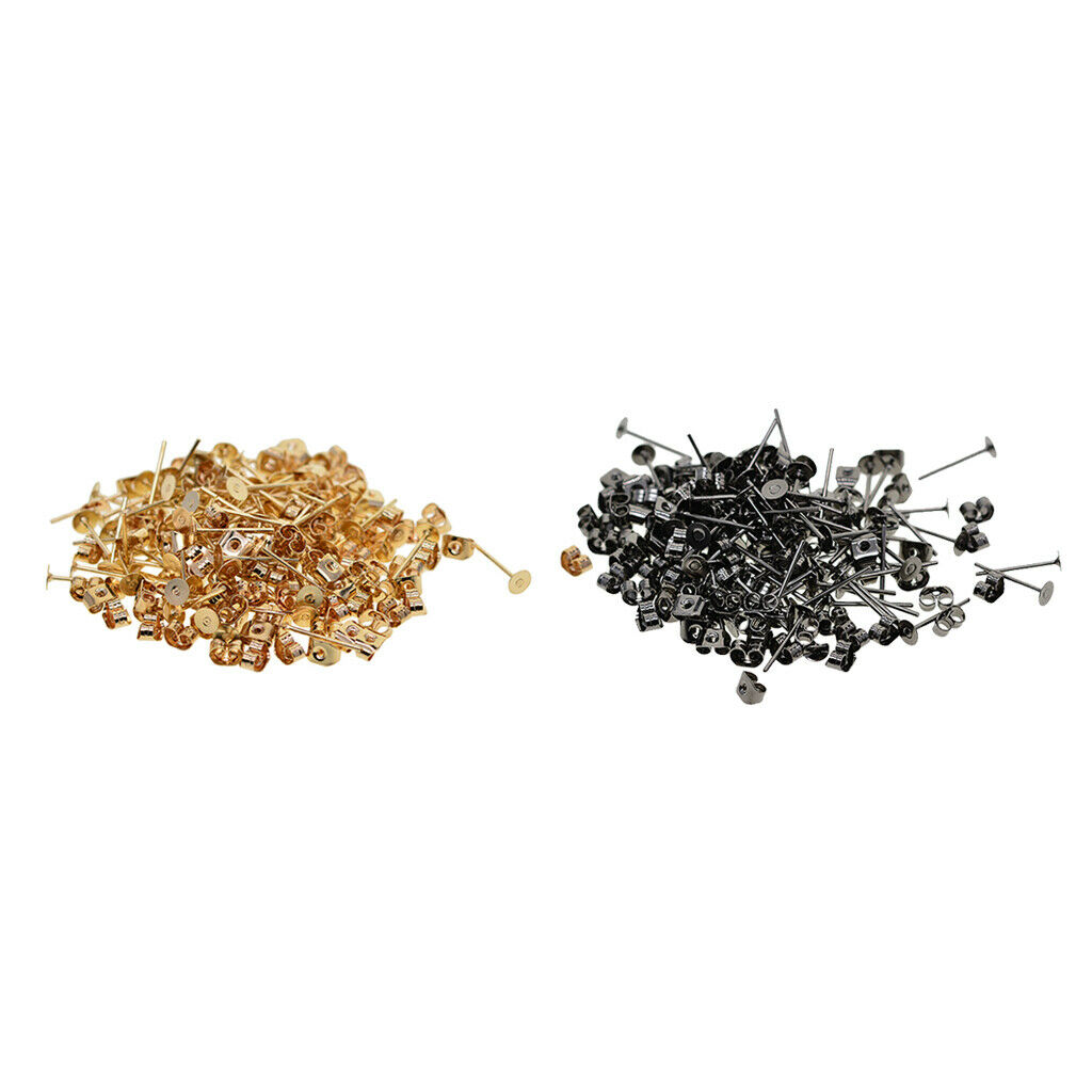 Iron Earring Posts w/ Stopper Backs Jewelry Making DIY Flat Ear Stud Pins