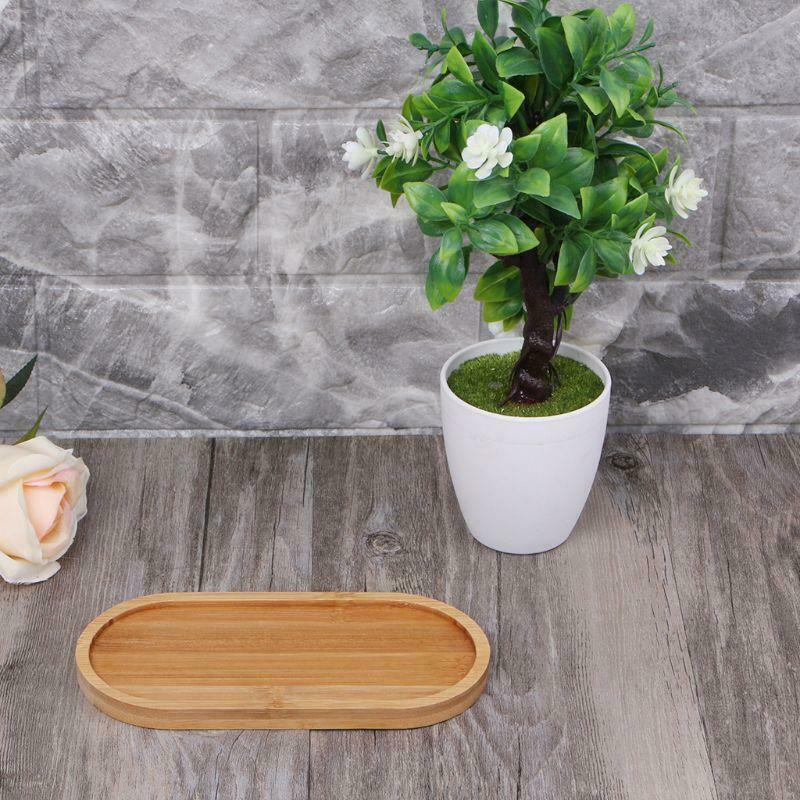 Oval Shape Bamboo Wood Saucer Plant Tray Mini Plant Flower Pot Stand Pot Tray