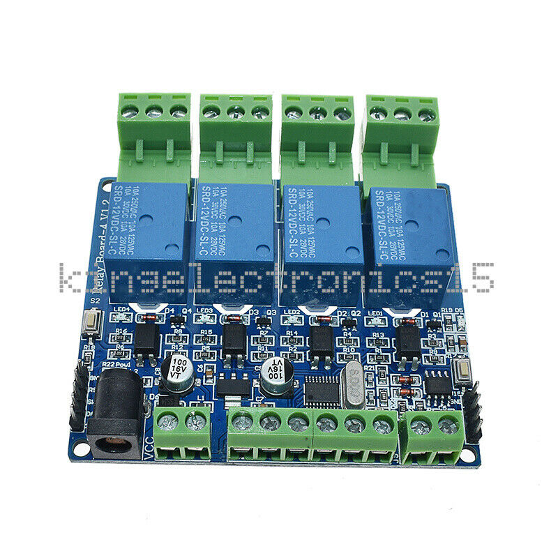 1X 12V Modbus RTU 4 Way Relay Module STM8S103 4 Road Input 485 Communication