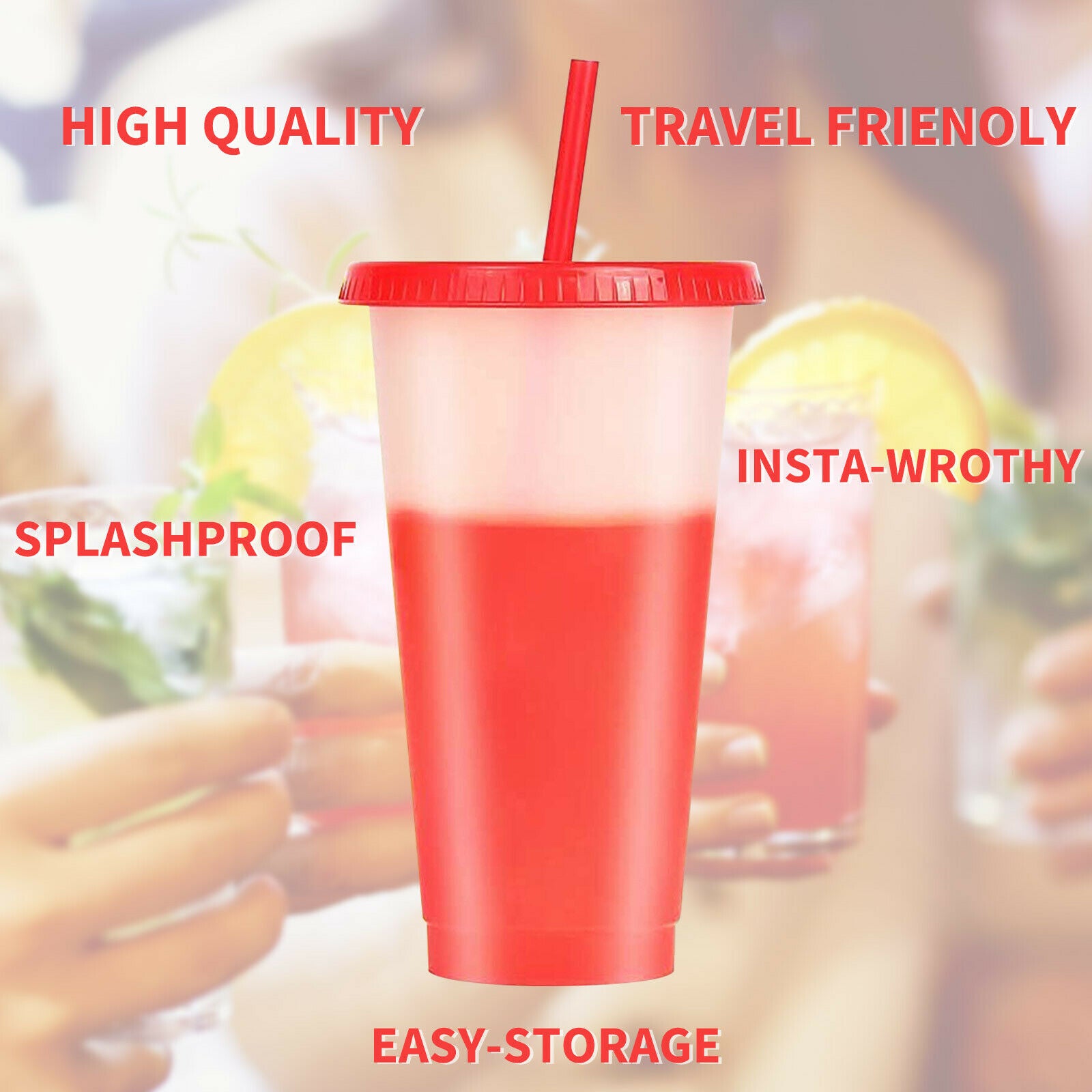 Reusable Color Changing Cups 7pcs Cold Drinks Travel Tumbler with Lid Straw 24oz