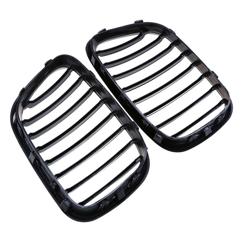 Pair Fit BMW X5 E53 2000 2001 2002 2003 Front Bumper Kidney Grilles Gloss Black