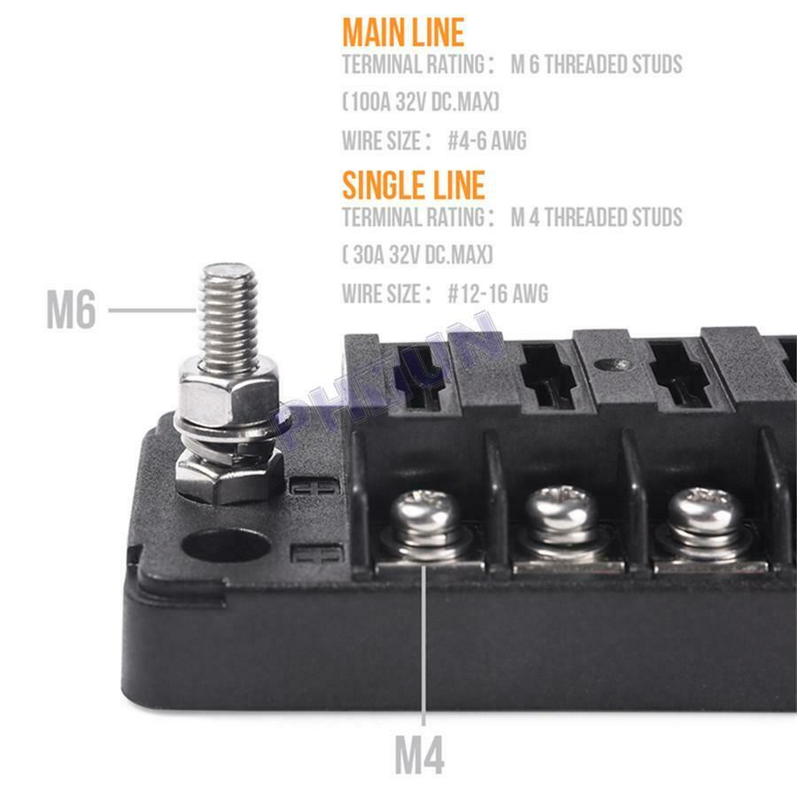 12 Way DC12V-32V Car Circuit Blade Block Terminal Fuse Box For Truck Marine Boat