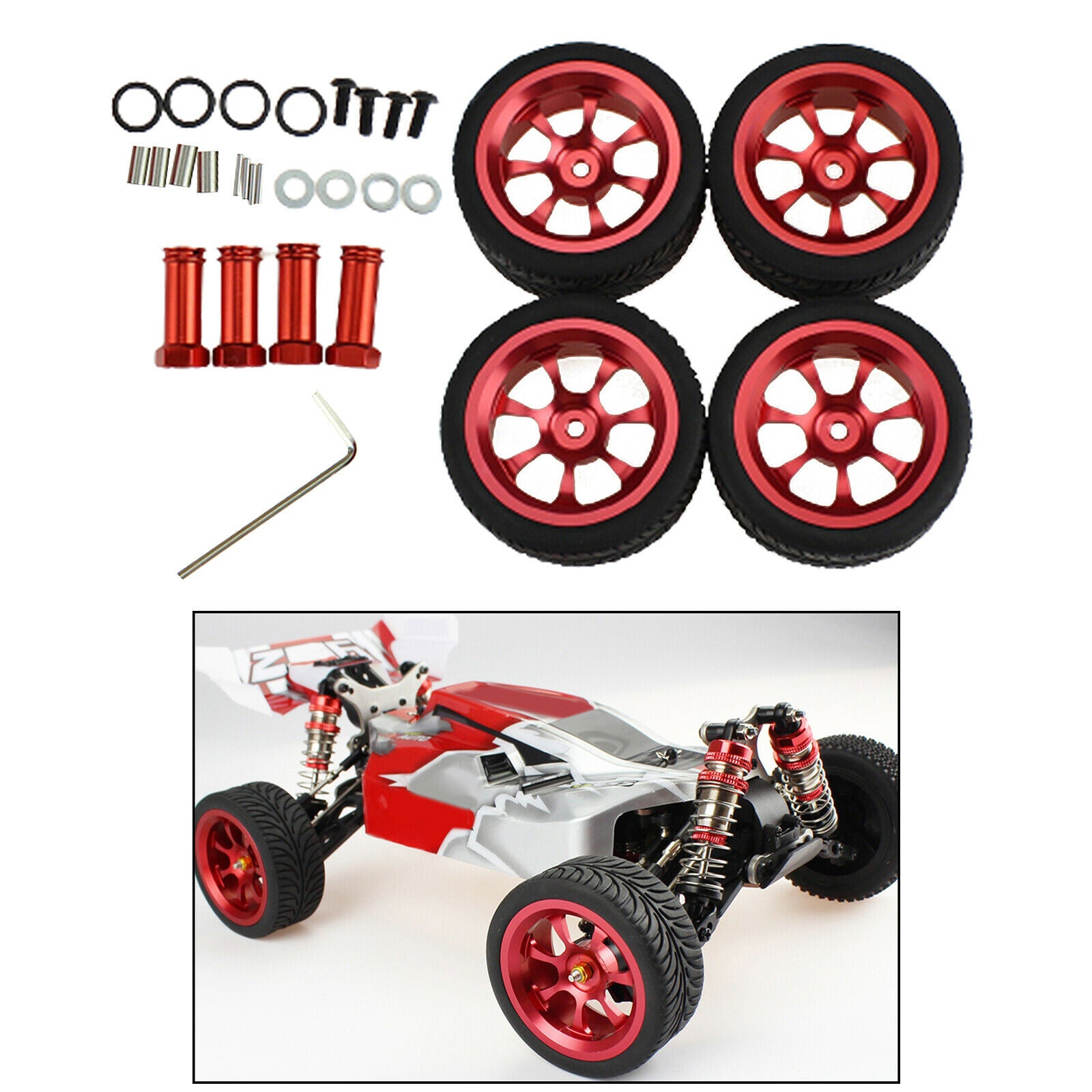 4x Upgrade Wheel Rim Wheel Hubs Tires for 1:14 Wltoys 144001 RC Car Spare Parts