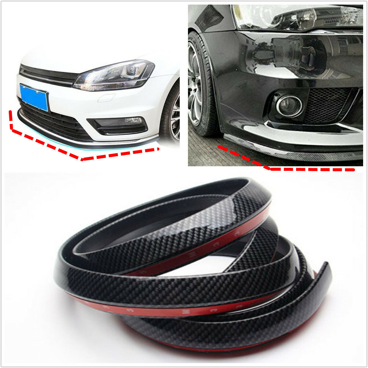 2.5m Carbon Fiber Car Front Bumper Spoiler Lip Splitter Valance Chin Protector
