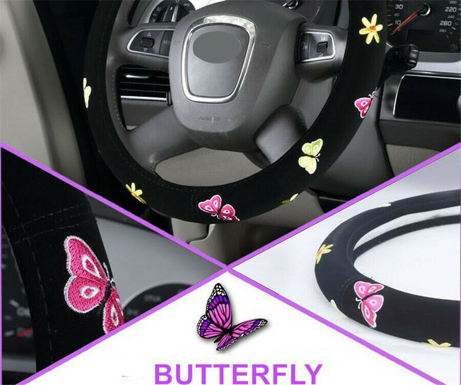 38CM  Black Embroidery Car Steering Wheel Cover Suitable for women girl