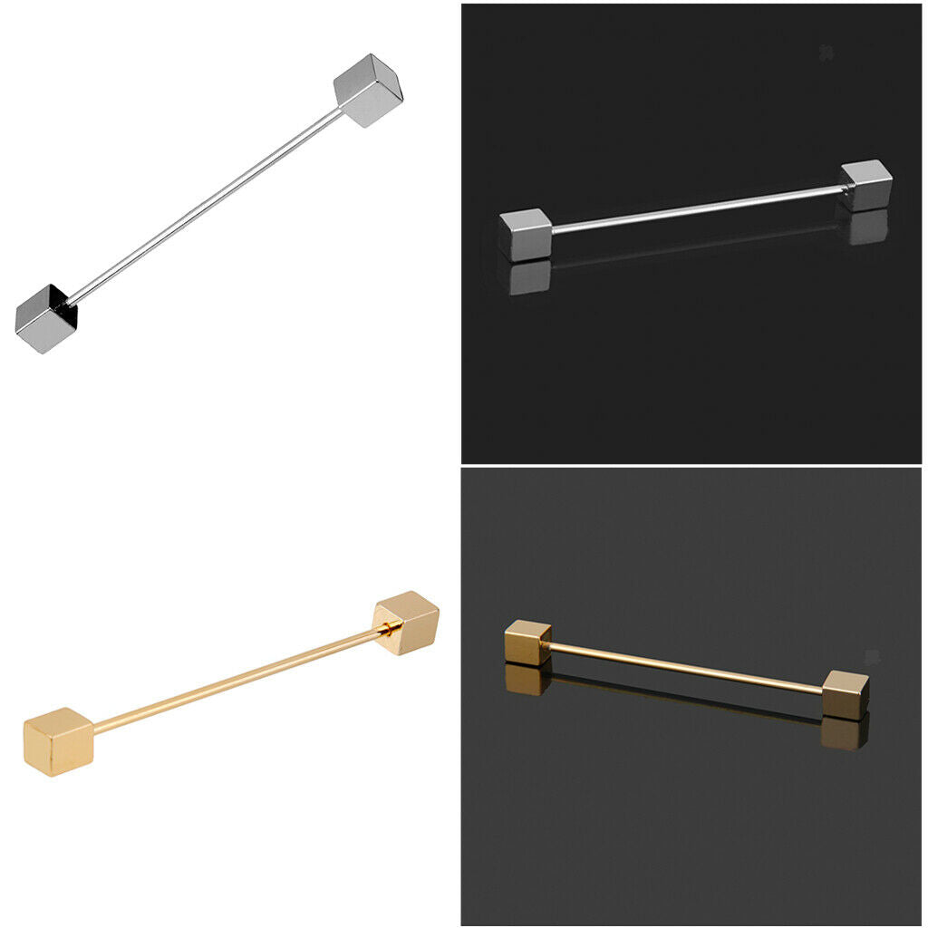 2pcs Mens Silvery Golden Plated Tone Shirt Collar Tie Pin Stud Barbell Bar Clip