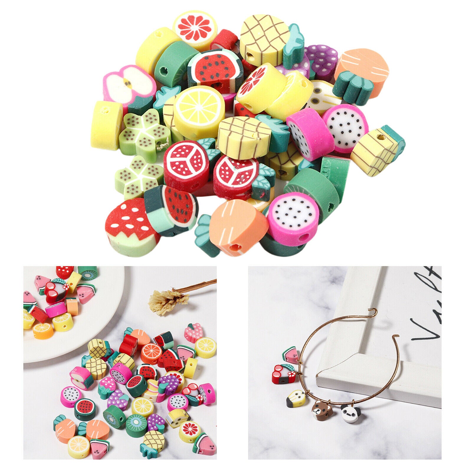 100x Multi Colors Polymer Clay Beads Fruit Spacer Beads DIY Jewelry Finding