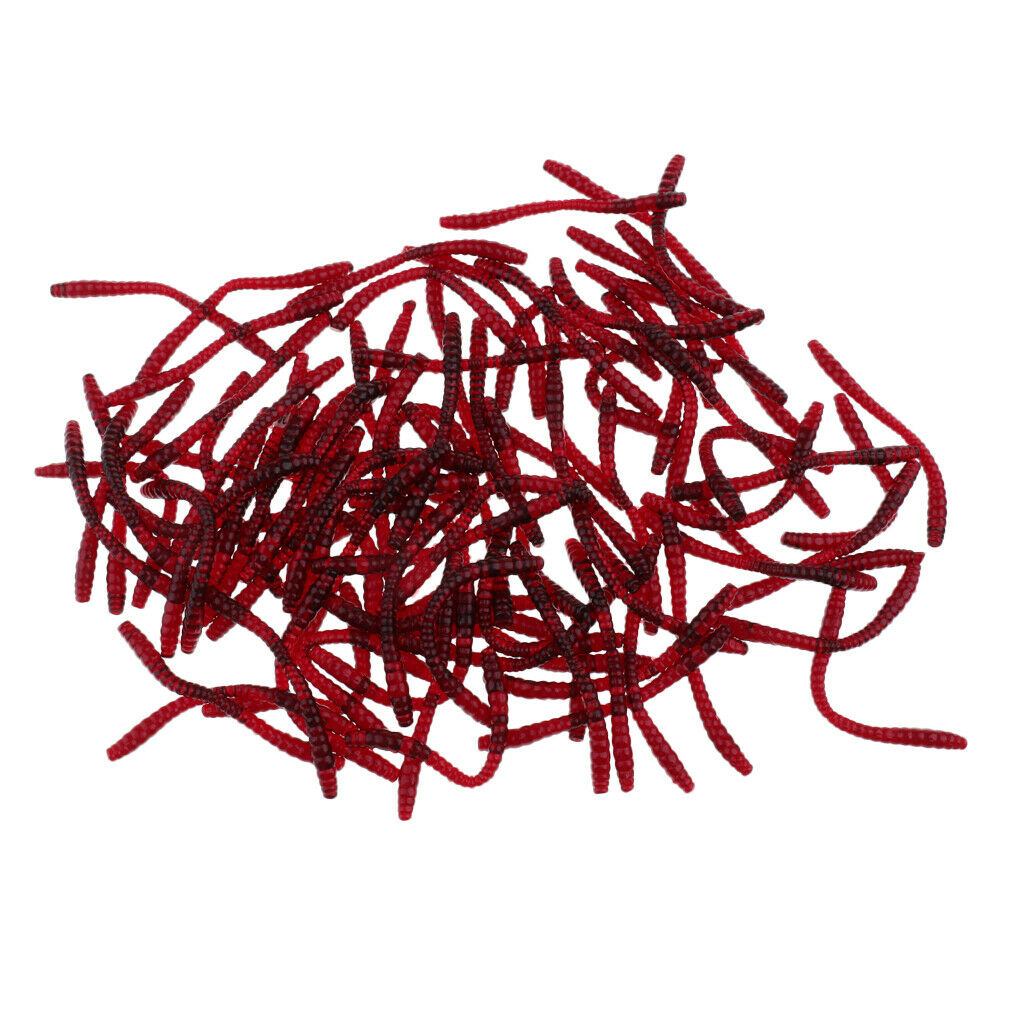100Pcs Soft Earthworm Fishing Bait Worm Lures Hooks Baits Red